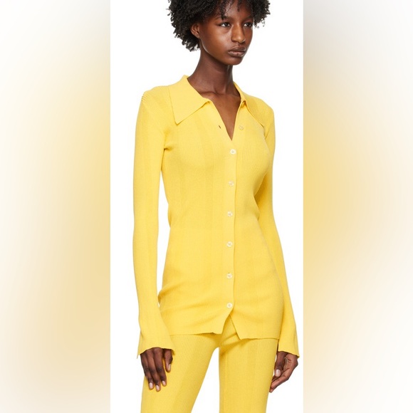 REMAIN Birger Christensen Yellow Ribbed Cardigan - Picture 2 of 10
